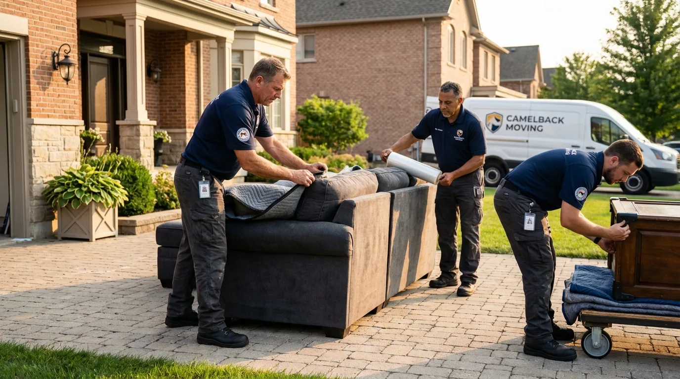 Large estate moving crew wrapping furniture in Stoughton, WI