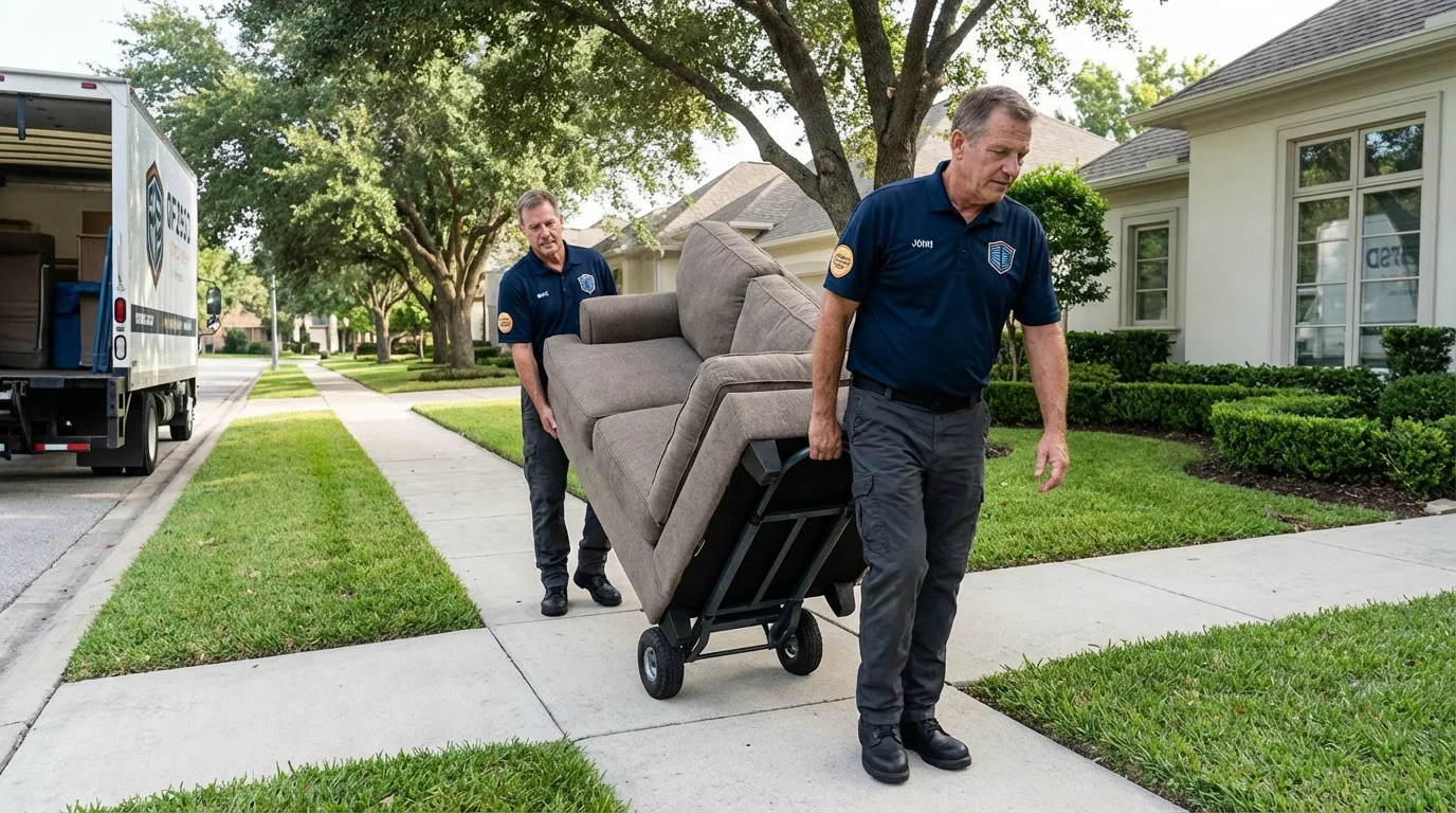 Local residential moving crew loading furniture in Stoughton, WI